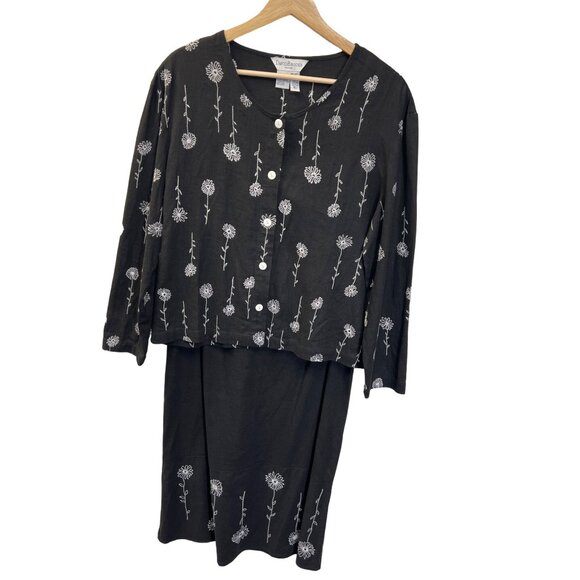 david brooks Dresses & Skirts - David Brooks Petites Vintage Black Linen Floral Embroidered Skirt Set Dress